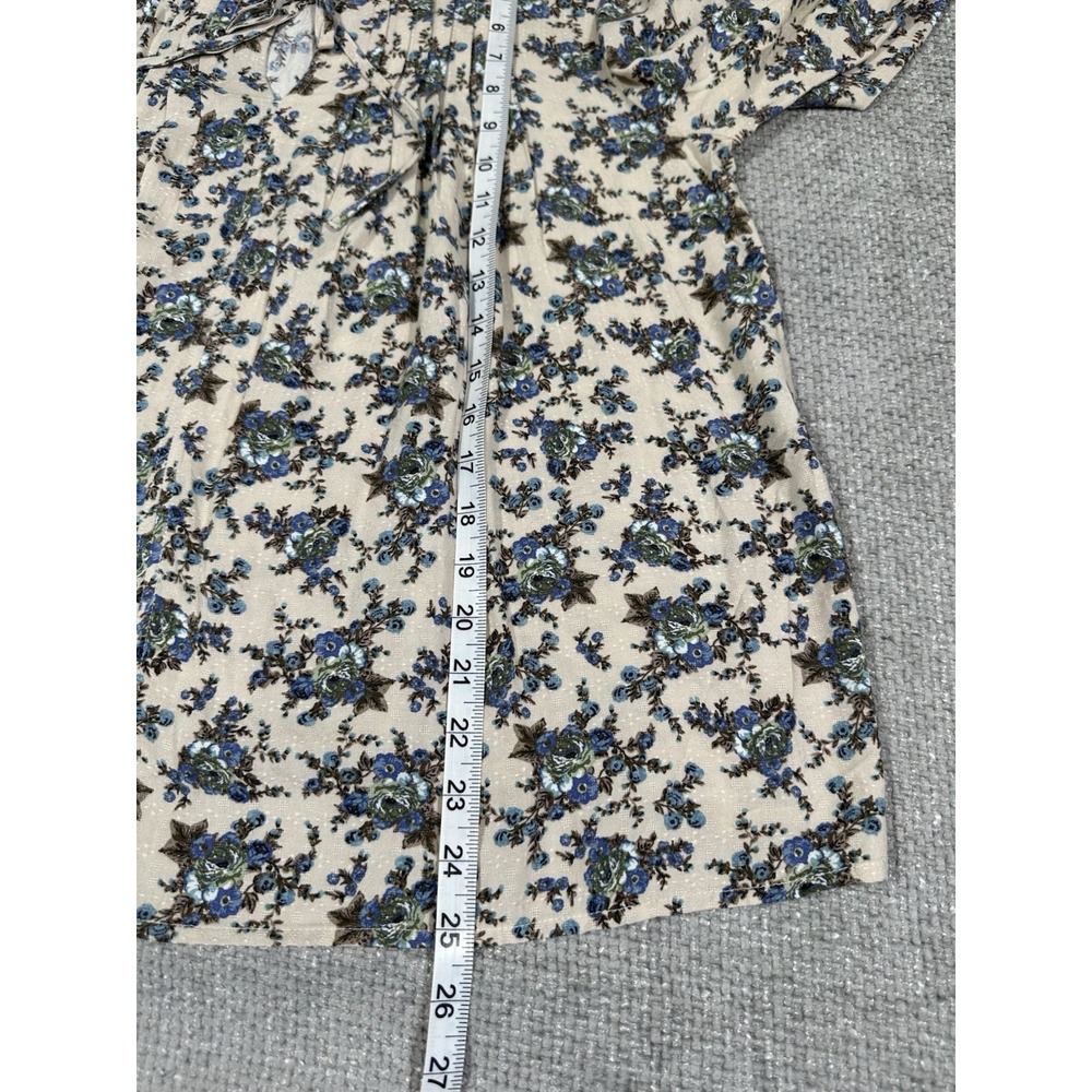 Lucky Brand Top Womens Medium Floral Pintuck Peasant Cottage Sleeve Read - Picture 7 of 11